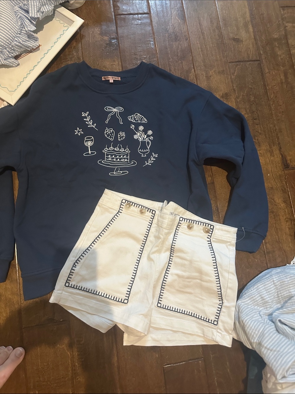 Pilcro Navy Crewneck Sweatshirt with White Graphic